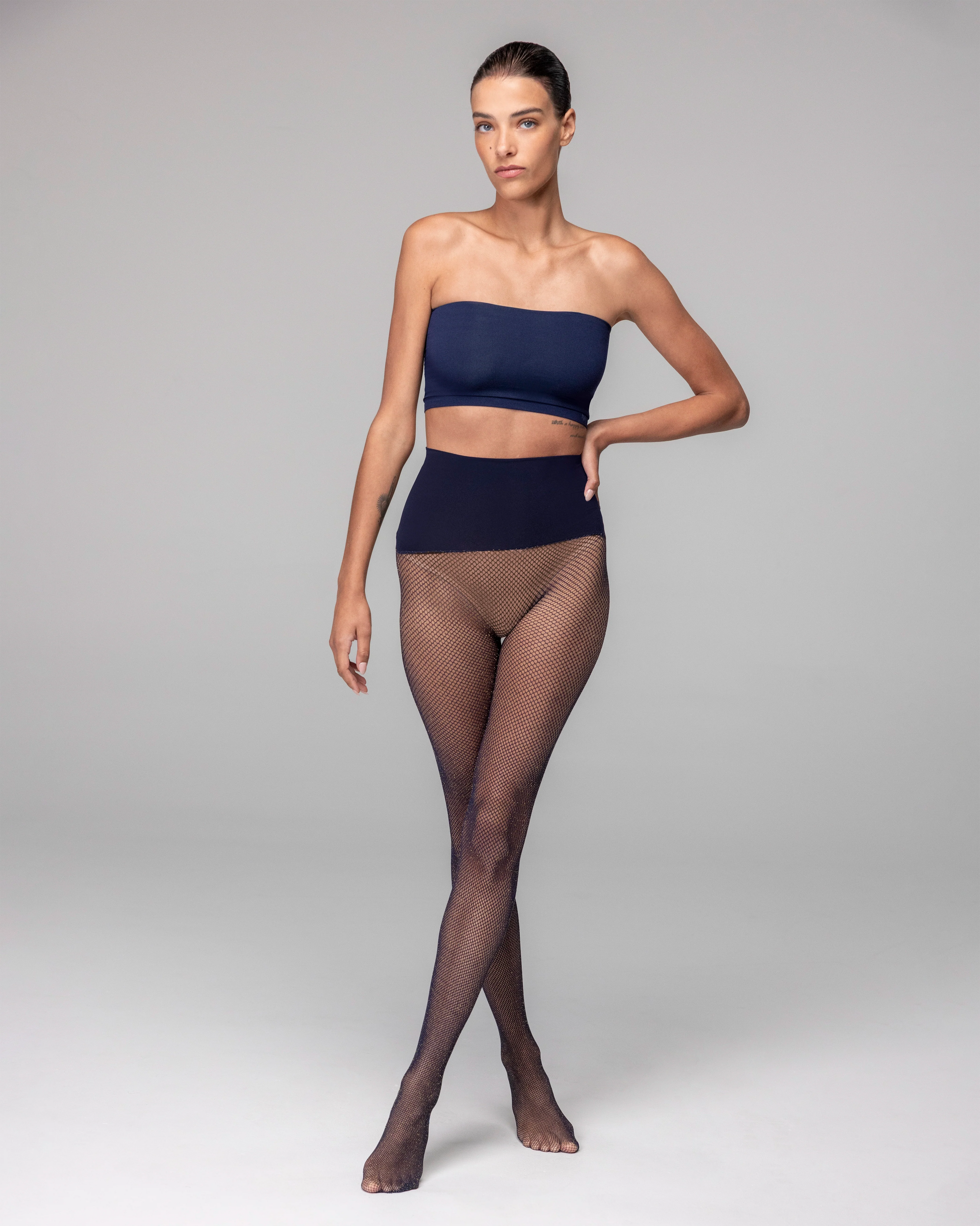 MUSE - NET-PATTERNED SEAMLESS TIGHTS - MICRO FISHNET SHIMMER